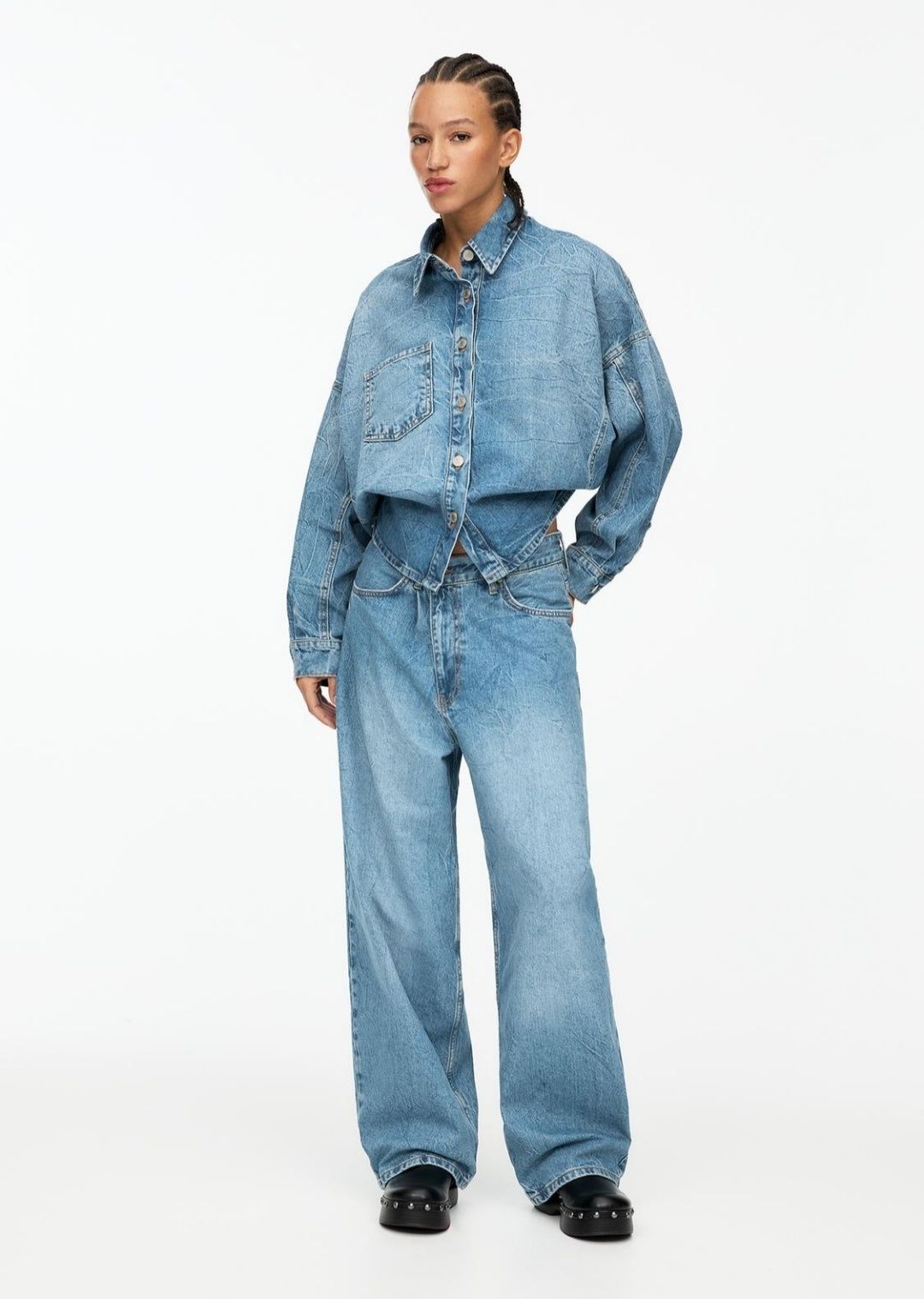 Укорочена джинсова сорочка PULL&BEAR