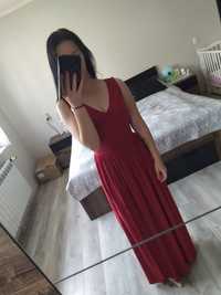 Czerwona maxi brokatowa długa sukienka S/36