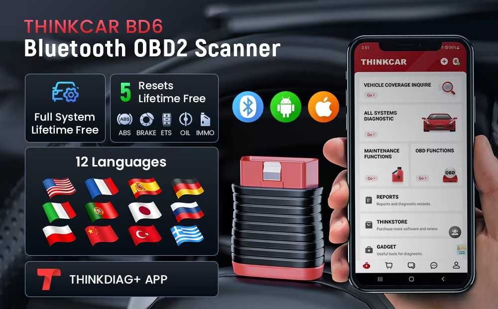 Автосканер Thinkcar BD6 сканер помилок ScanMate OBD2