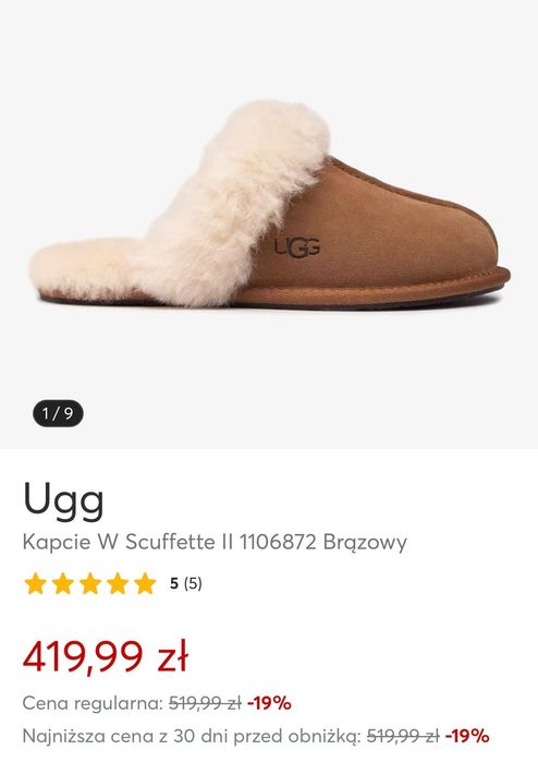 UGG, piękne, klasyczne kapcie, rozm. 37