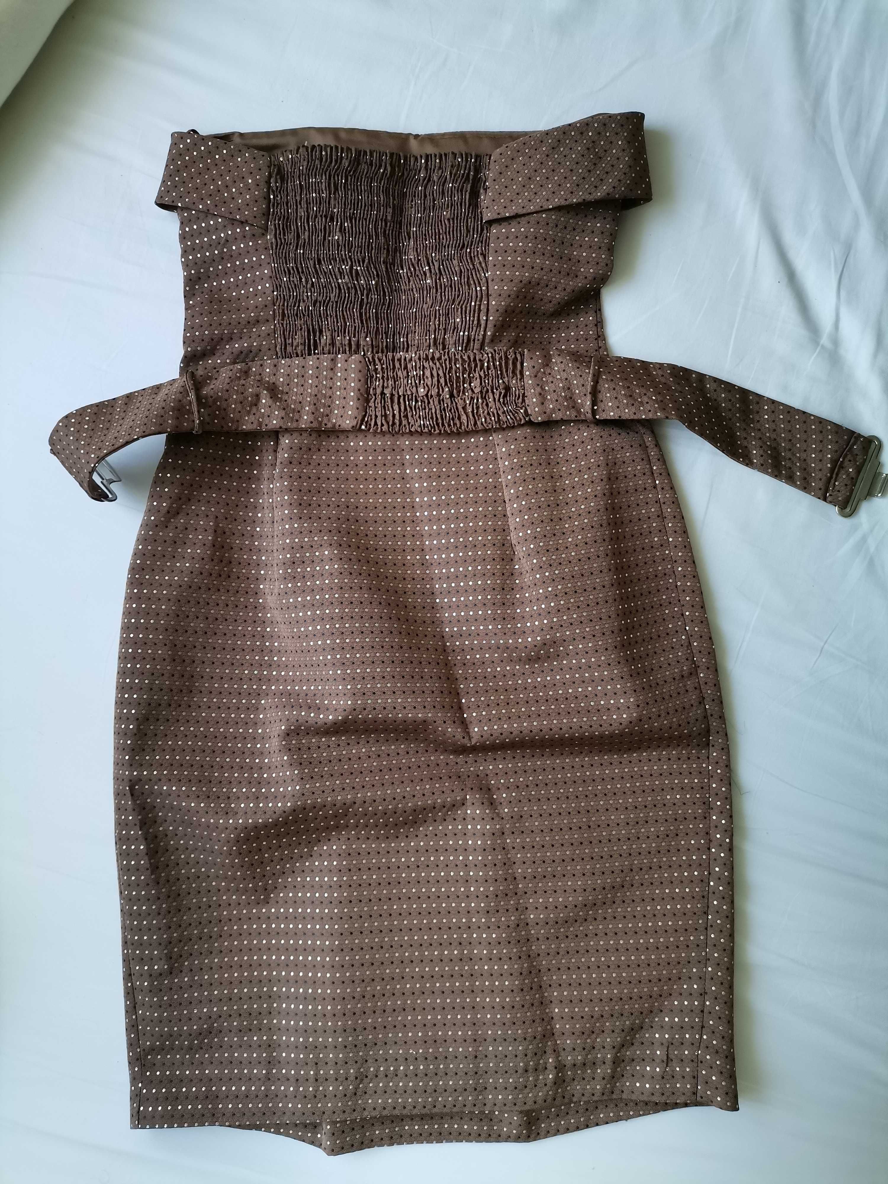 Sukienka Zara Basic brązowa z paskiem