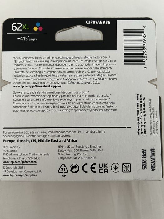 Tinteiros HP 62XL Tricolor (C2P07AE)