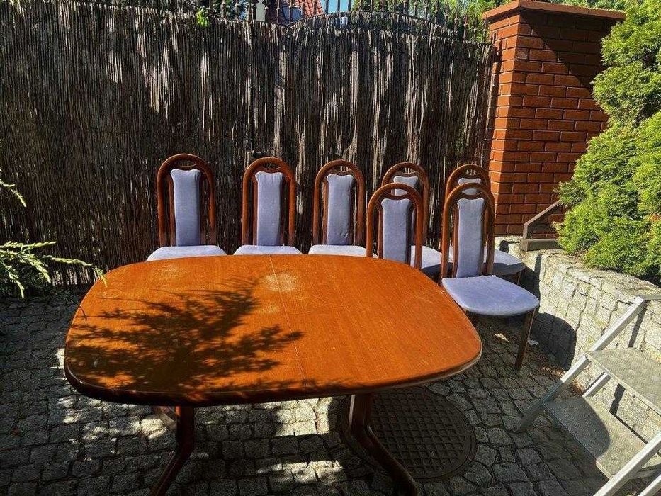 Stół drewniany dębowy rozkładany 150 x 100 + 8 krzeseł