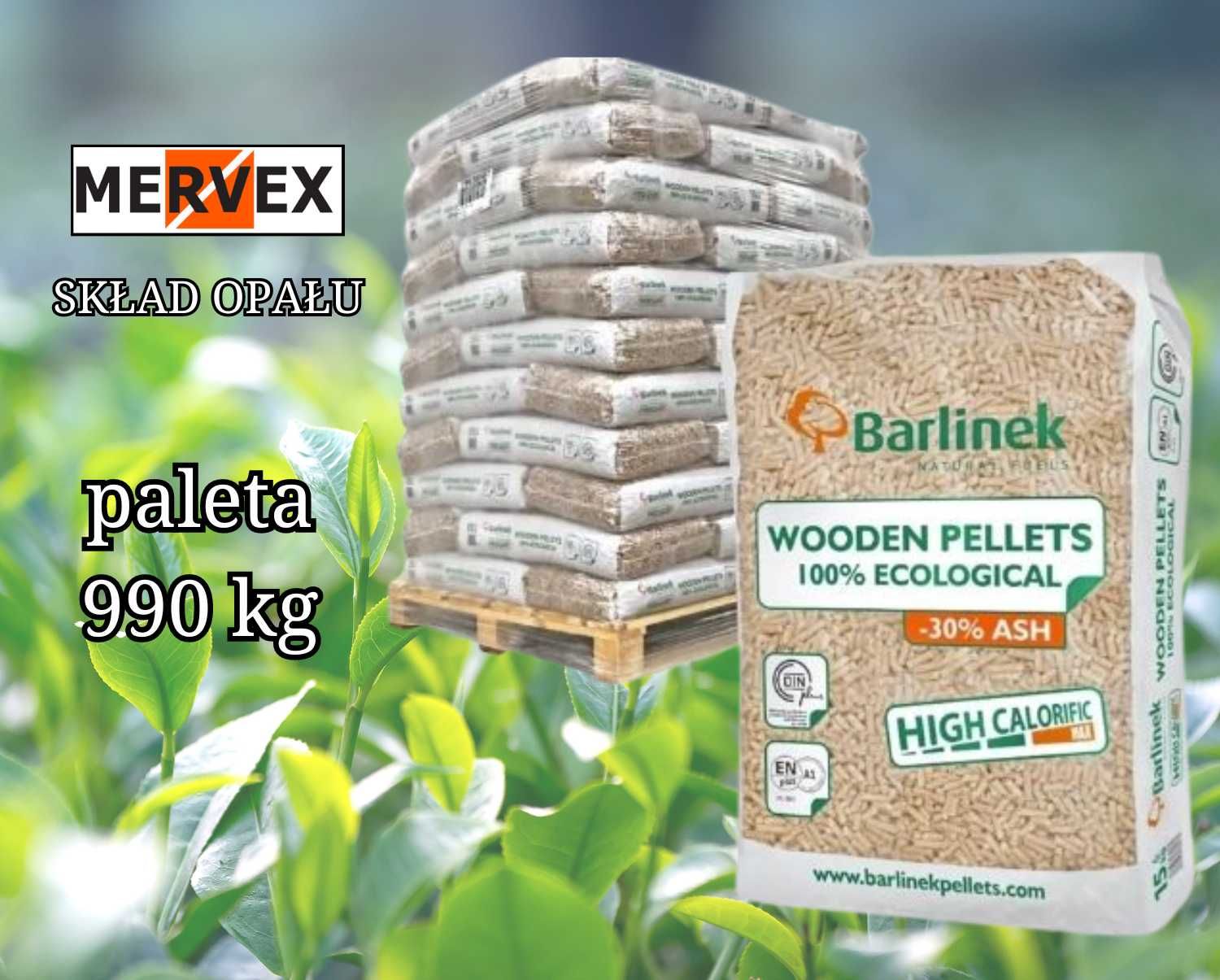 Pellet Barlinek + certyfikat paleta 990kg NISKA CENA dostawa kurierem