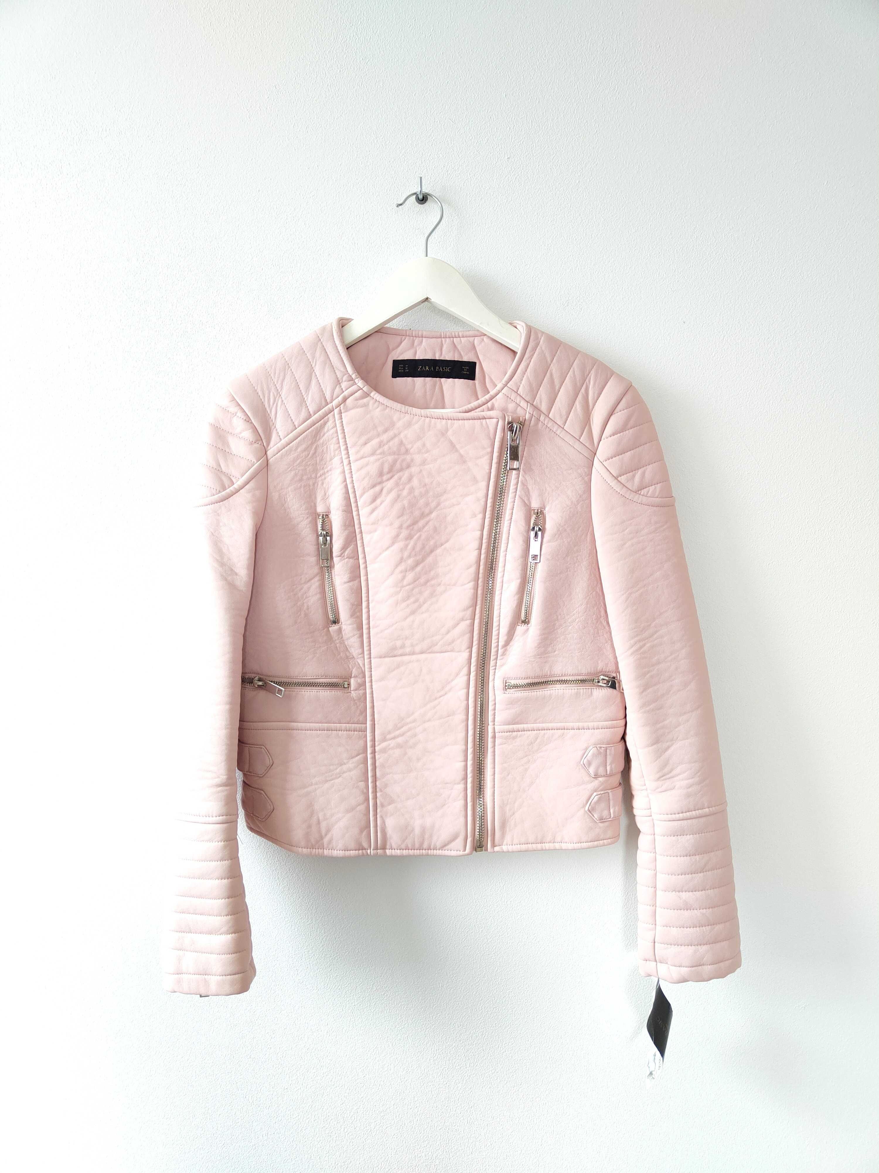 Zara Kurtka pudrowa Eco Skóra Pastelowa Pastelowy Róż 36 38