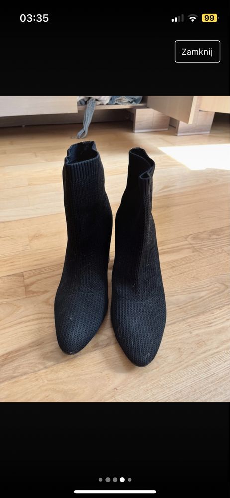 Anna Field botki czarne buty kozaki materiałowe wygodne