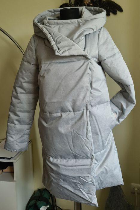 Плащ пуховик сірий, зимова куртка, зимовий плащ