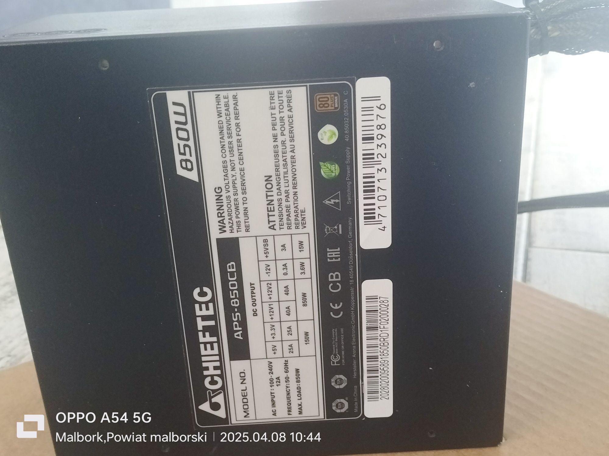 Zasilacz do komputera CHIEFTEC APS 850CB 80 PLUS BRONZE 850W