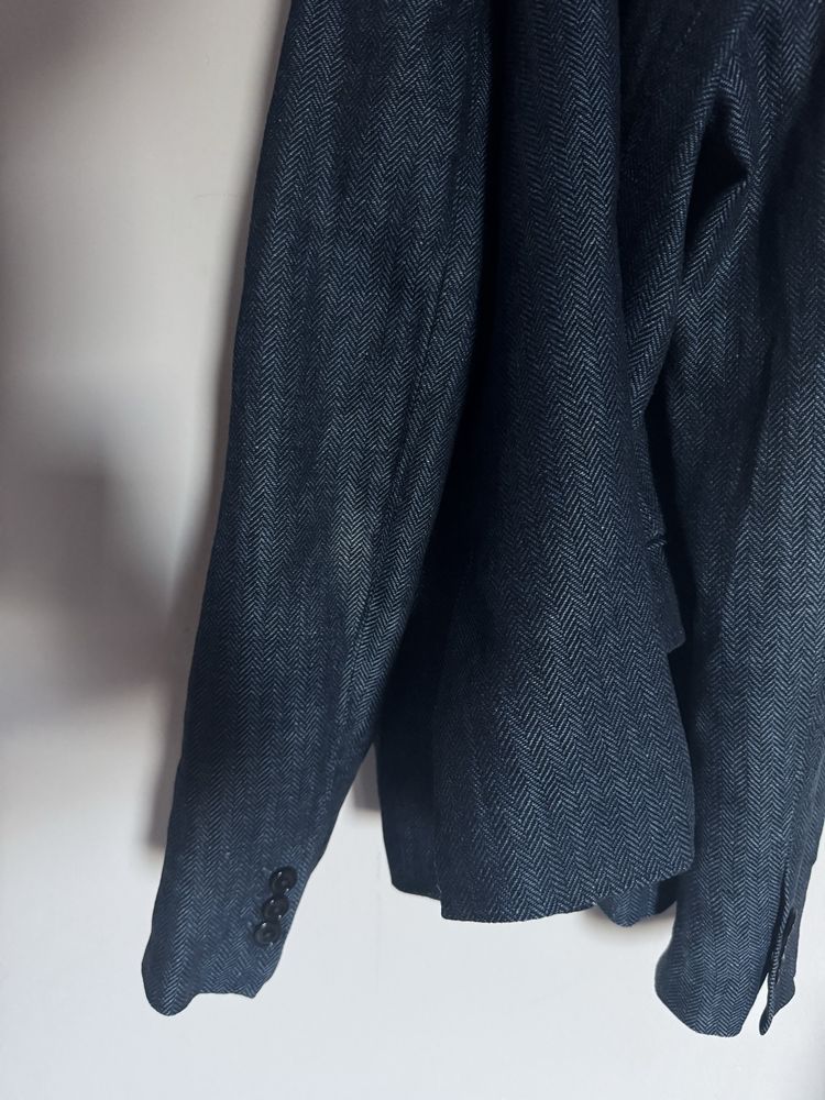Granatowa marynarka żakiet Massimo Dutti len S M 36 38