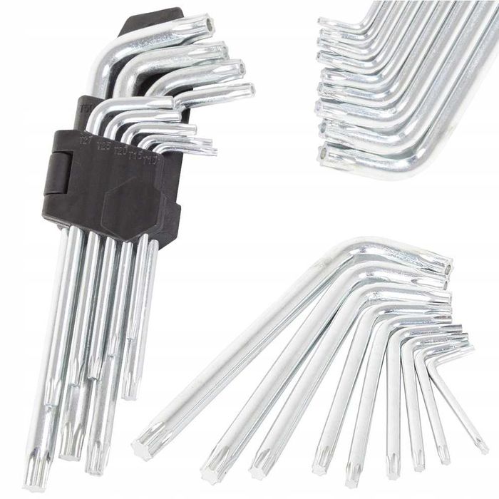 KLUCZE TORX Zestaw UNIWERSALNE rozmiar T10 do T50 TORXY 9 szt. Średnie
