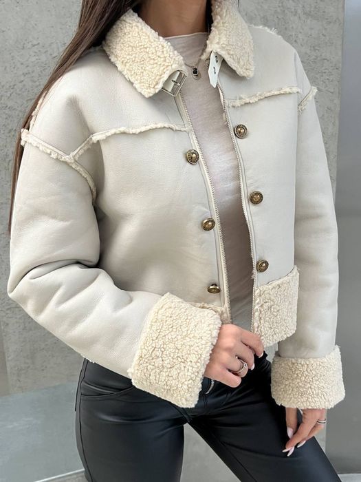 Вкорочена трендова дублянка, люкс якість, автоледі | Женская дубленка