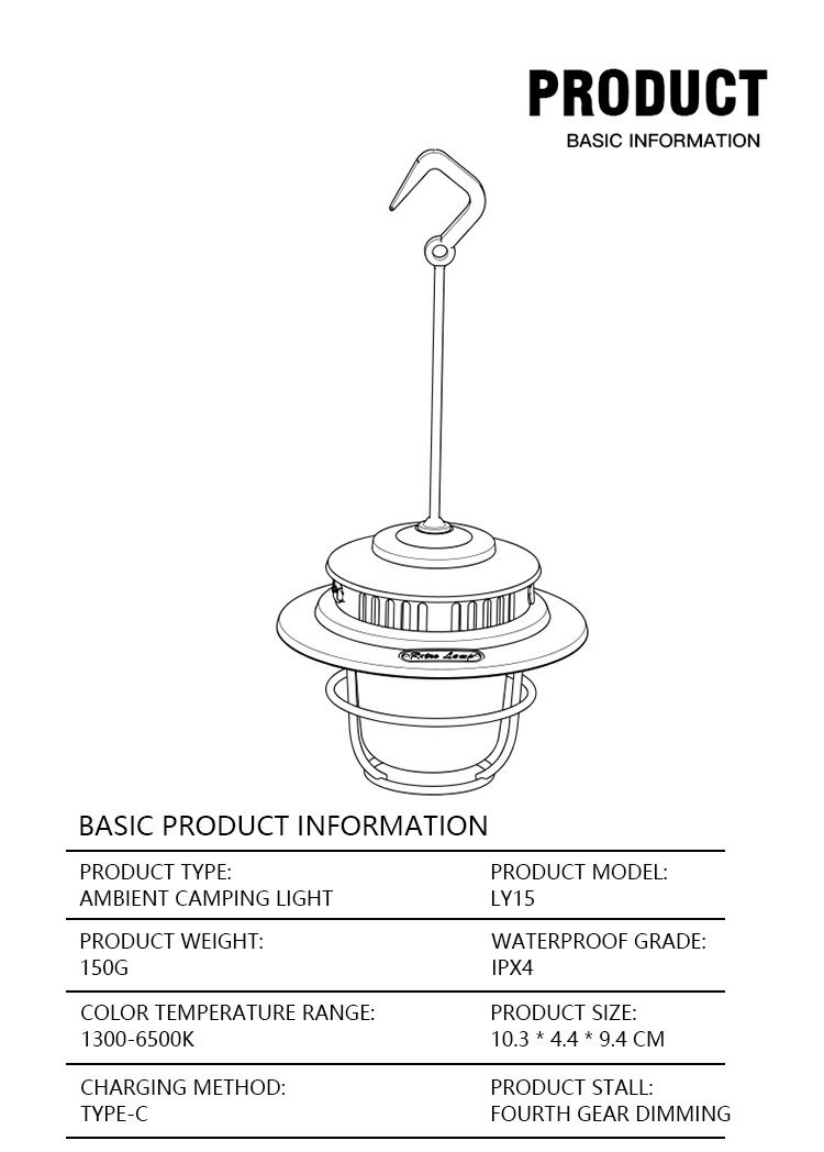 Lampa kempingowa Retro, ładowanie typu C