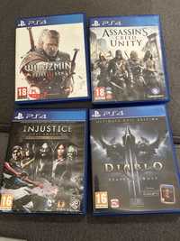 Zestaw gier na ps4 wiedzmin diablo assassins creed injustice