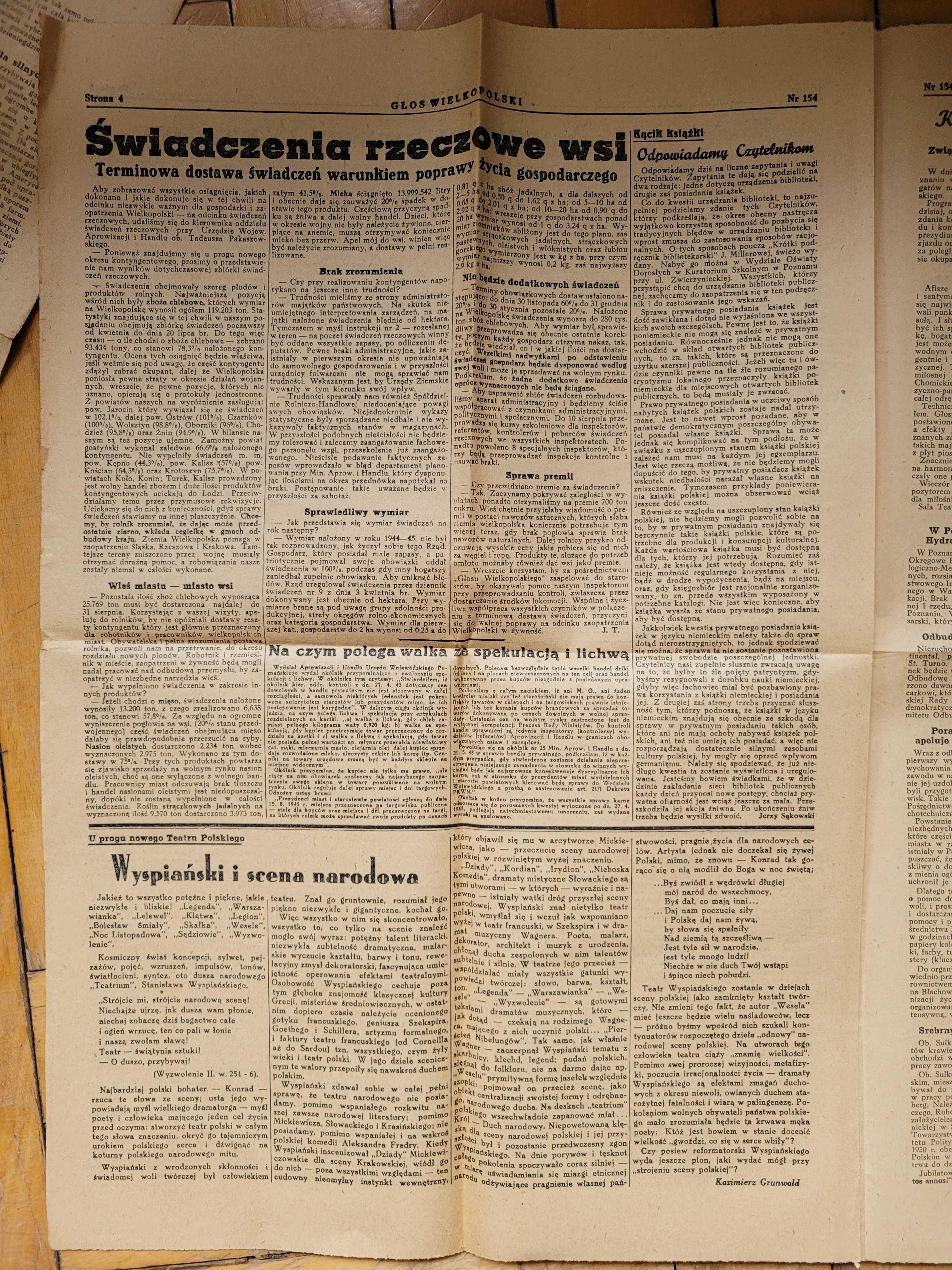 Stare gazety z 1945 Głos Wielkopolski