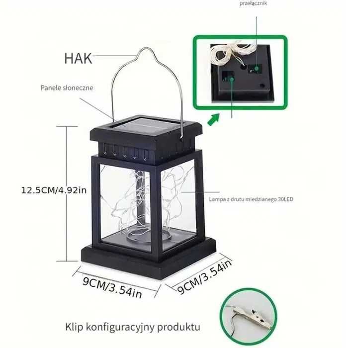 LAMPA SOLARNA 30 LED lampion lampka ogrodowa wisząca ciepły biały h216