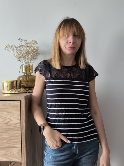 Bluzka damska w paski koronka Calliope