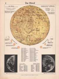 Księżyc astronomia stara mapa 1941 r. autentyk