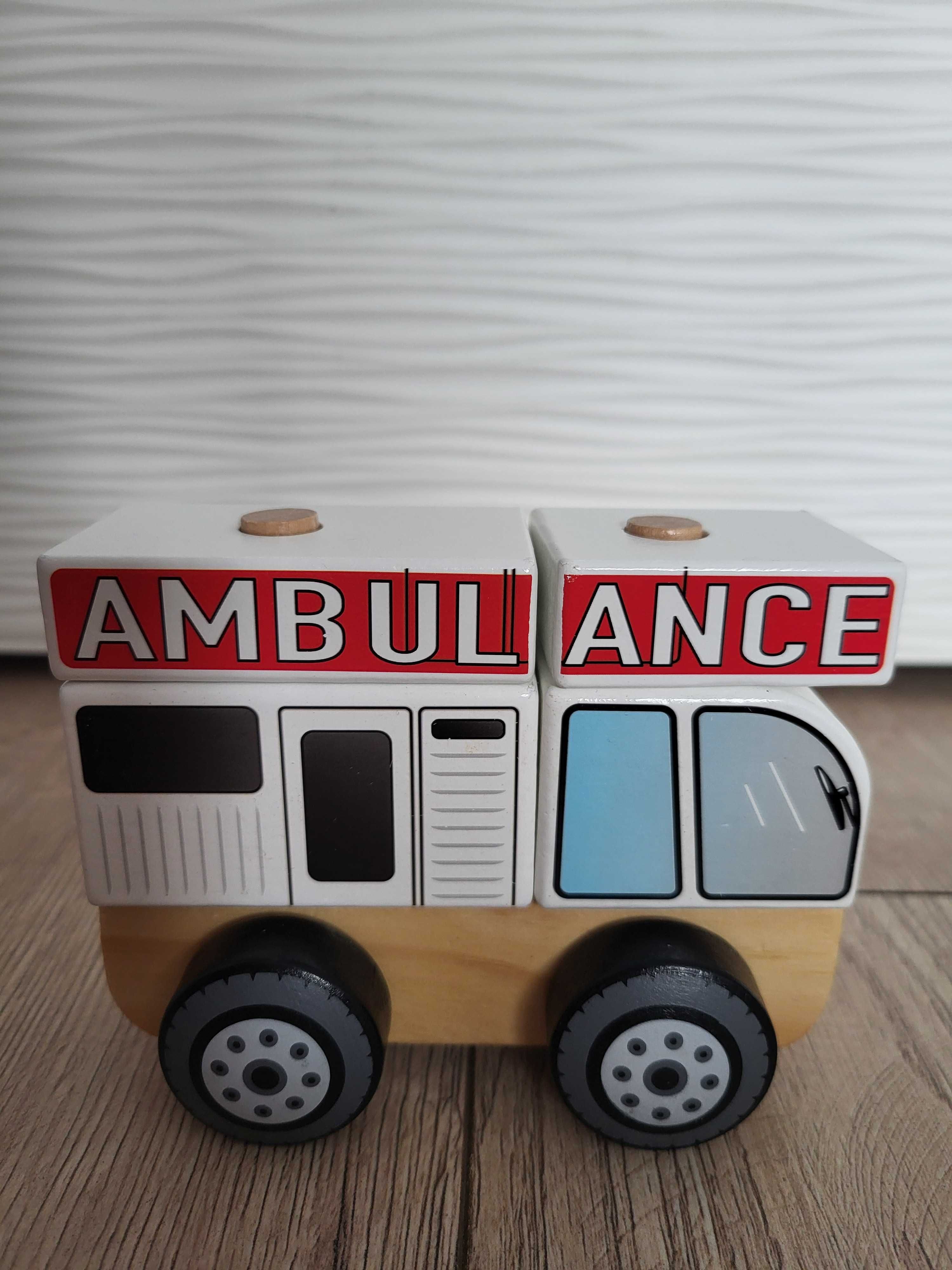 Drewniany ambulans Trefl, zabawka karetka, pojazd, autko