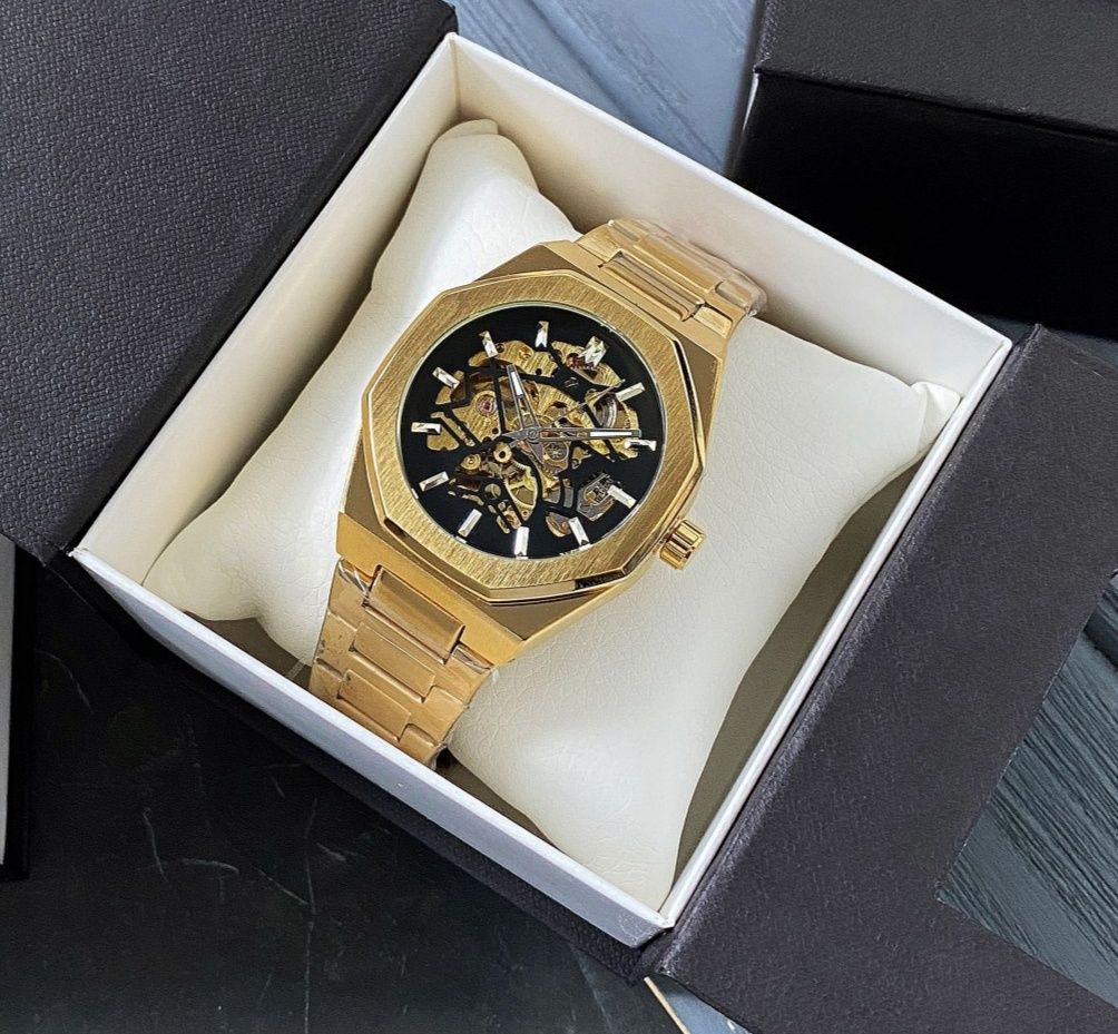 Оригинальные мужские наручные часы Gusto Skeleton Gold-Black
