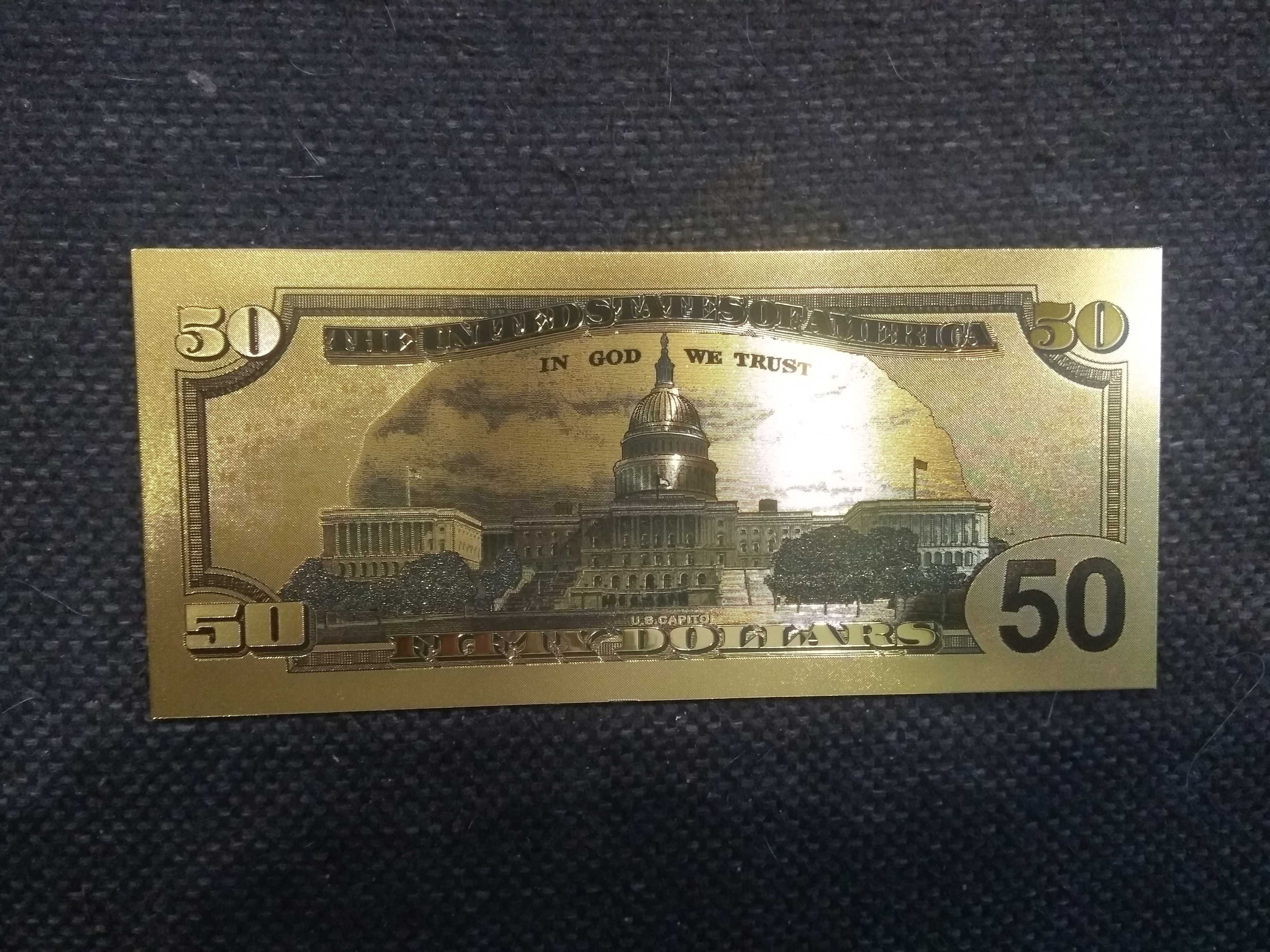 Banknot kolekcjonerski pozłacany - 50 dollarów amerykańskich