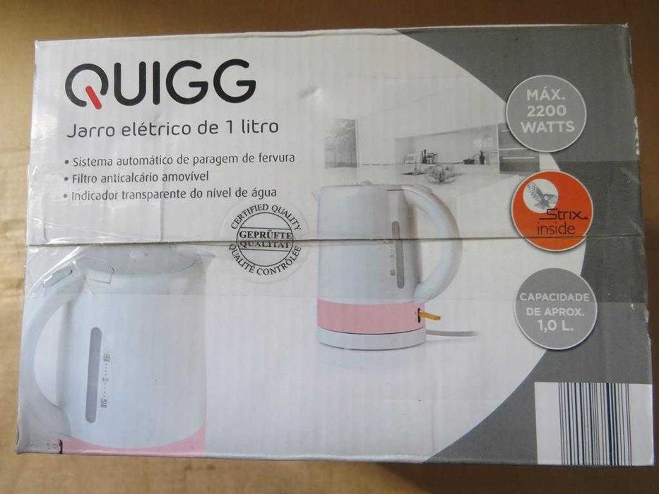 Jarro elétrico 1L Potência 2200W Marca QUIGG NOVO EMBALAGEM FECHADA 8€