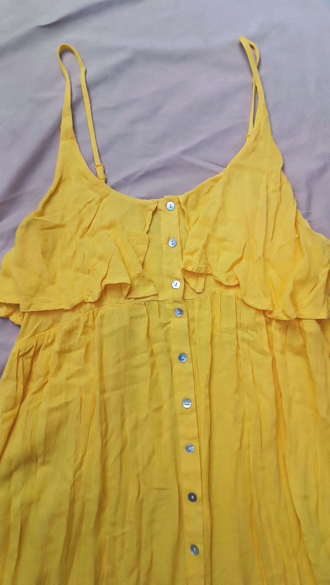 Żółta Sukienka Boho Letnia Cytrynowa Sukienka 42