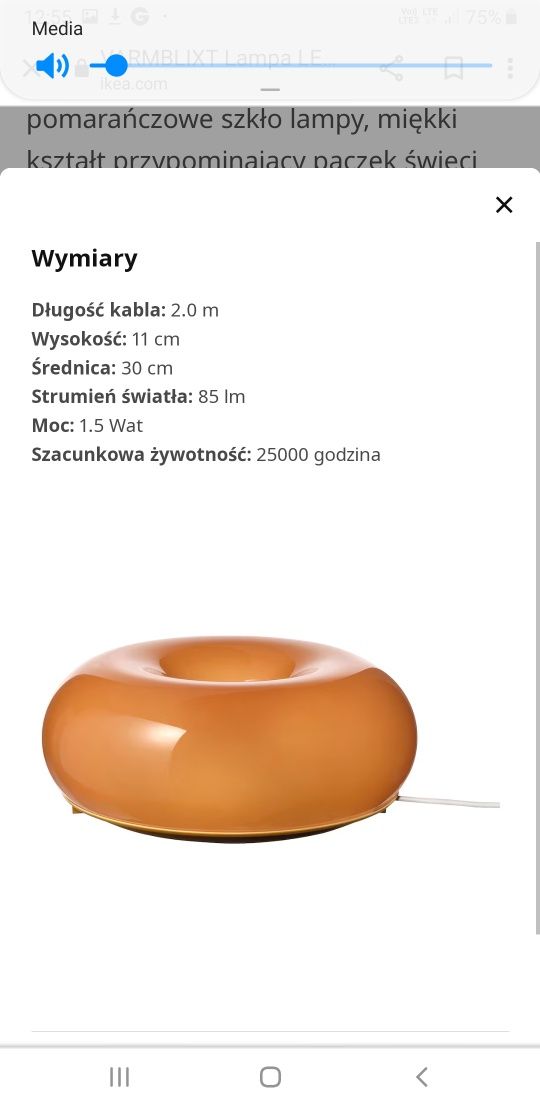 Lampa varmblixt Ikea pączek donat pomarańcz szkło kolekcja limited mar