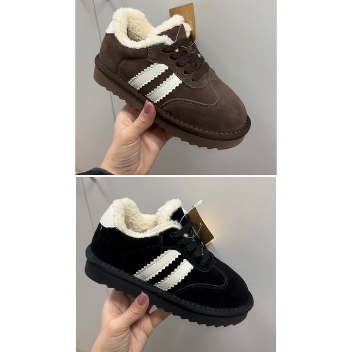 Зимові замшеві натуральні  кросівки угги ITTS чорні/шоколад 32-37