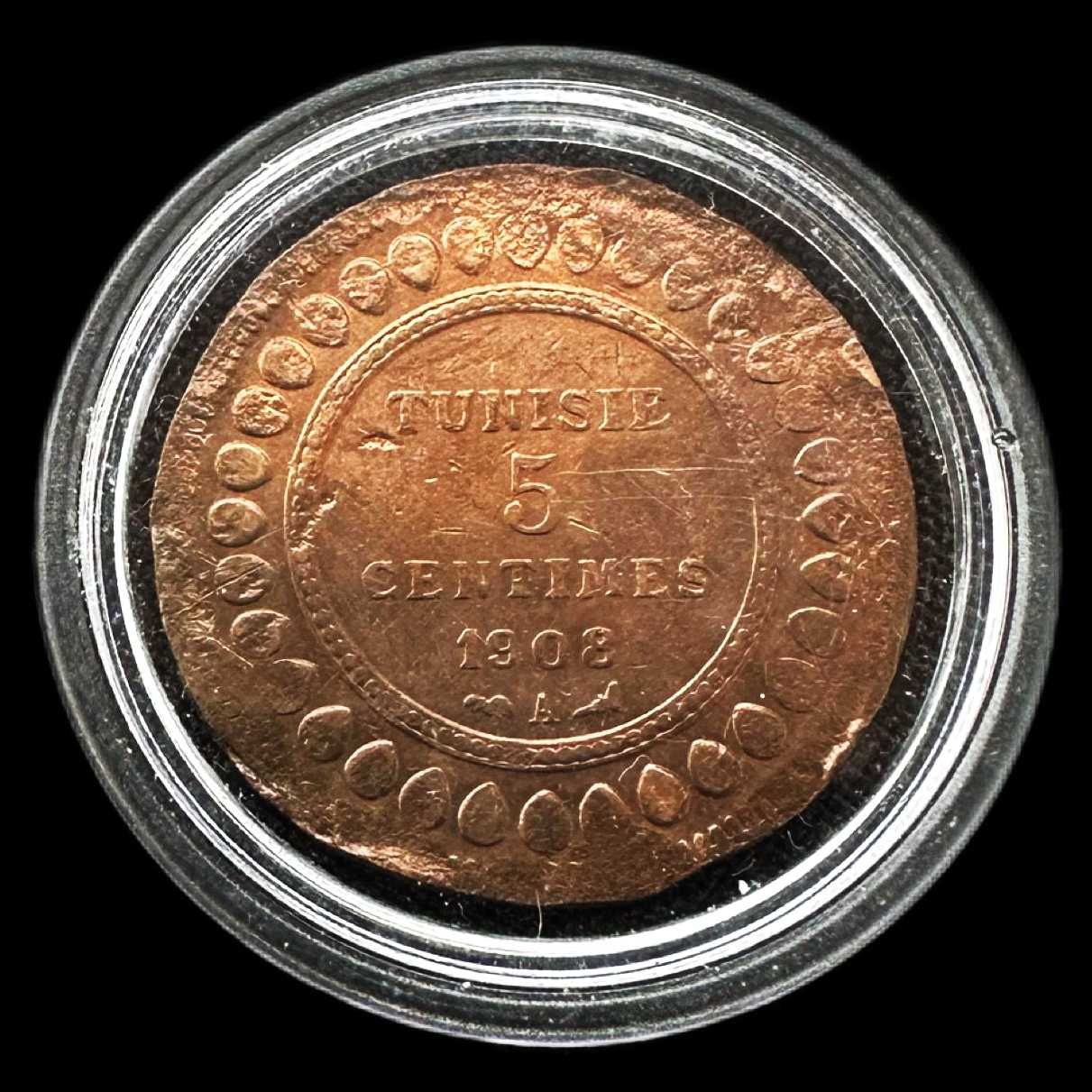 Moeda de 5 Centimes - 1908 - Tunísia