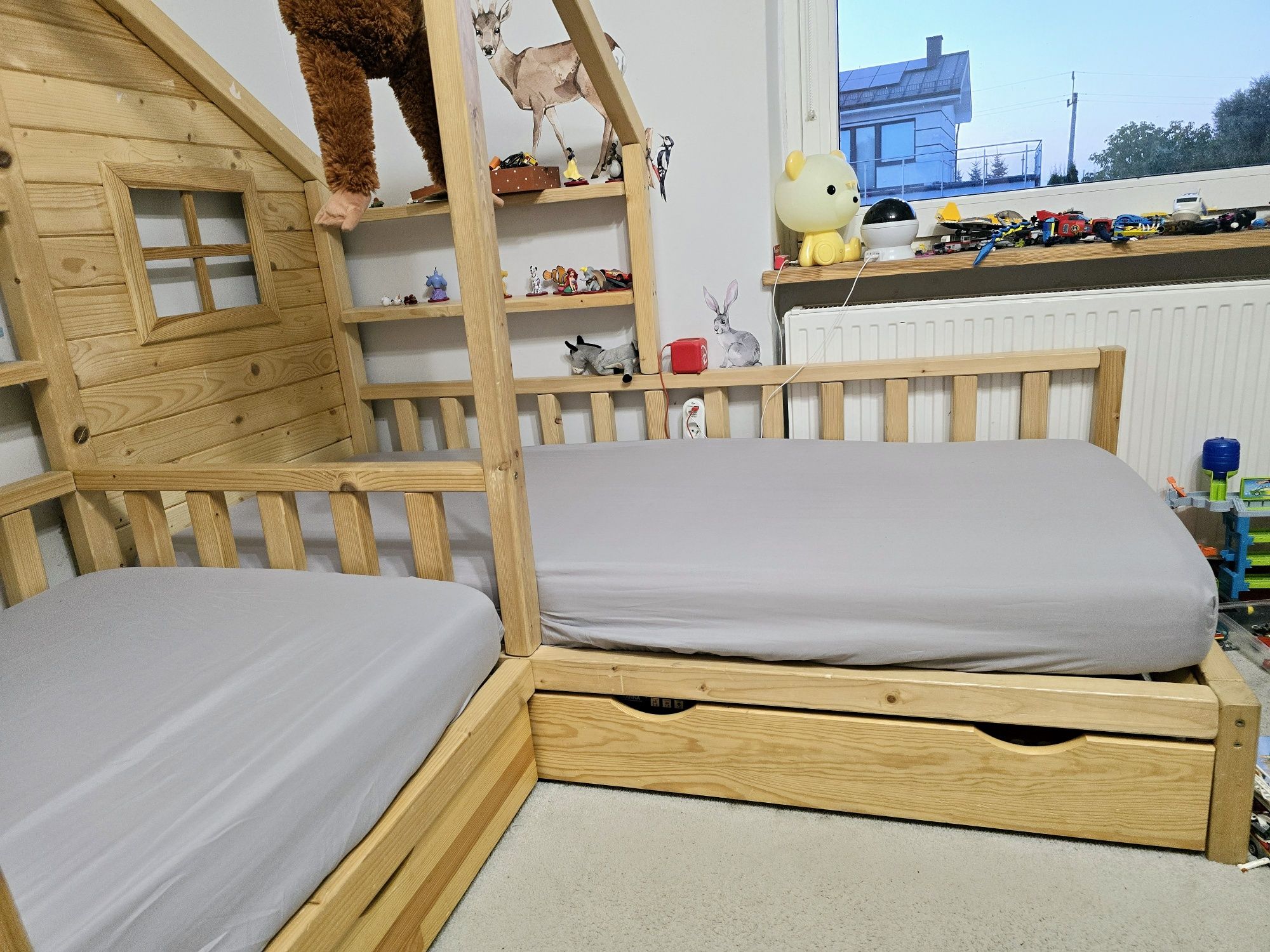 Łóżko domek podwójne 180x80 i 160x80 z materacami termoaktywnymi, L