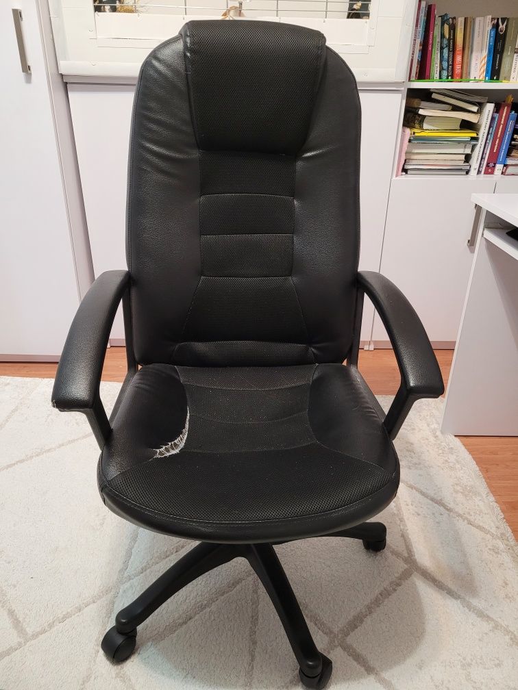Fotel biurowy fotel obrotowy do biurka skórzany czarny krzesło biurowe