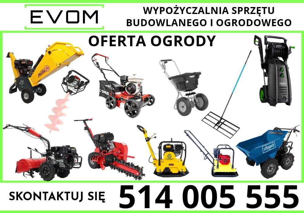 Rębak spalinowy, rozdrabniacz do gałęzi Evom wypożyczalnia sprzetu.