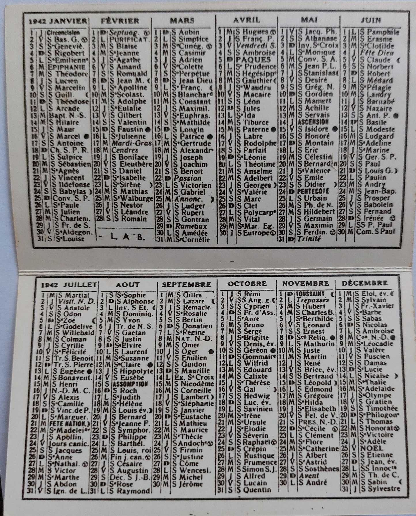 zabytkowy, oryginalny kalendarzyk z 1942 r.