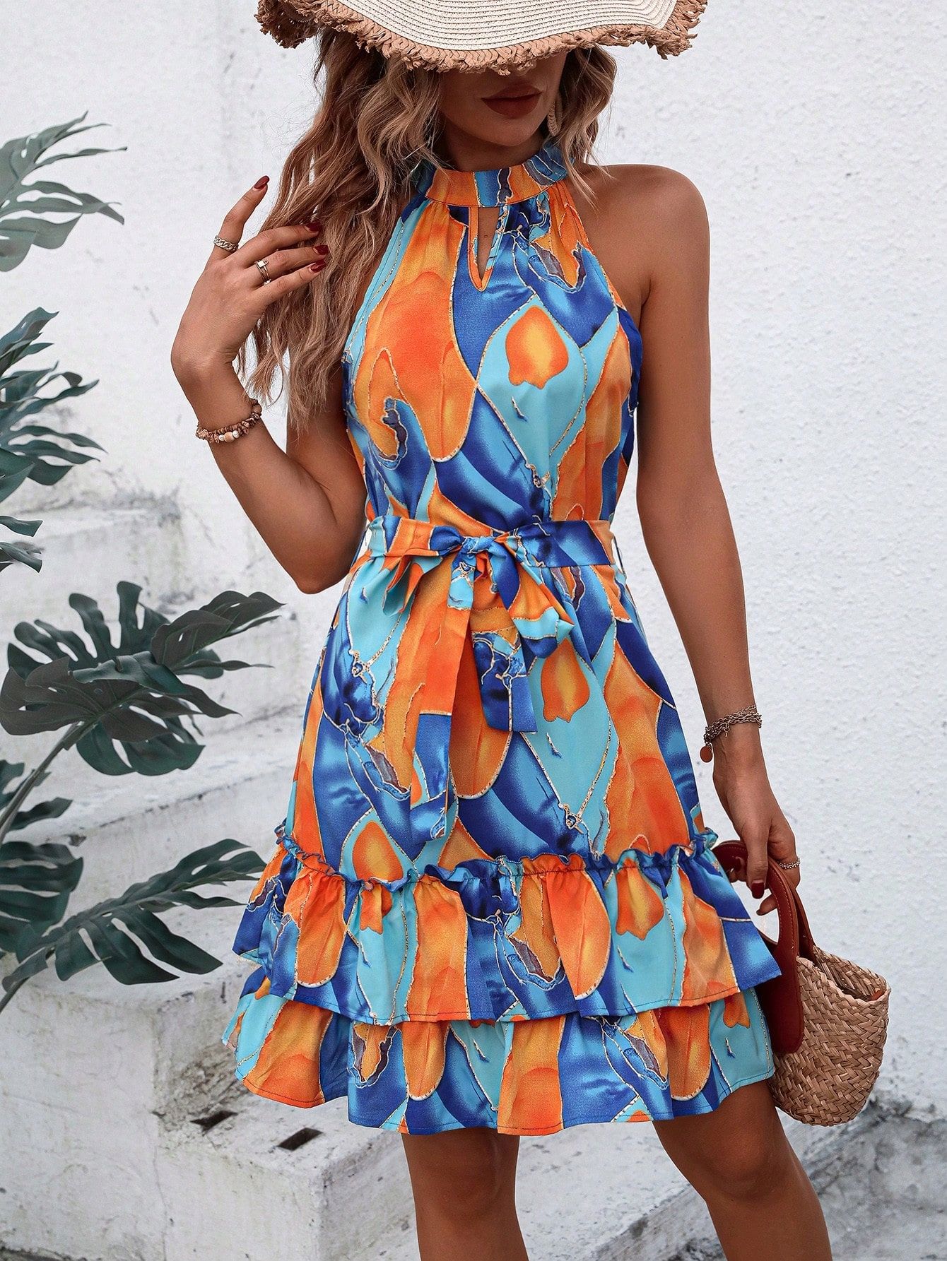 Sukienka Letnia Boho Wzorzysta Rozkloszowana Halter Casual Shein L 40