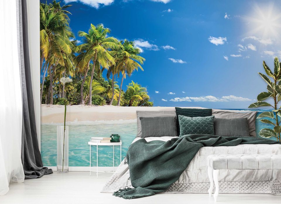 Fototapeta Plaża Woda Palmy Wakacje Na Ścianę 3D Twój Rozmiar + KLEJ