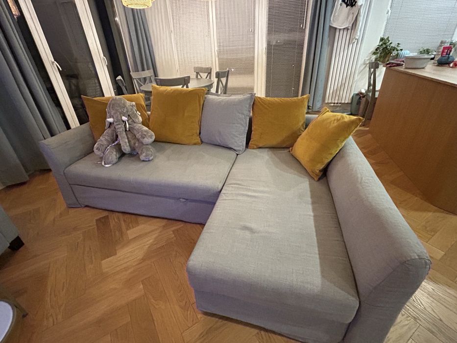 Kanapa Holmsund Ikea z szezlongiem szara z extra pokrowcami