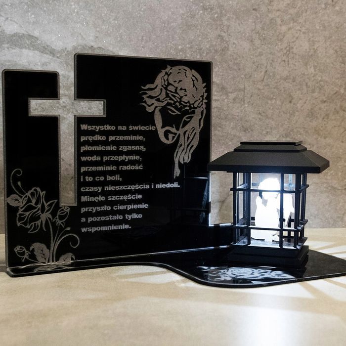 Statuetka na grób podstawka pod znicz solarny aniołek szkło akrylowe
