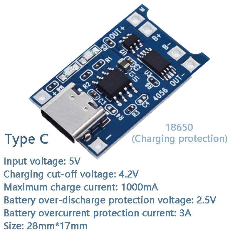 Контроллер заряда TP4056 с защитой micro USB Type-C 18650