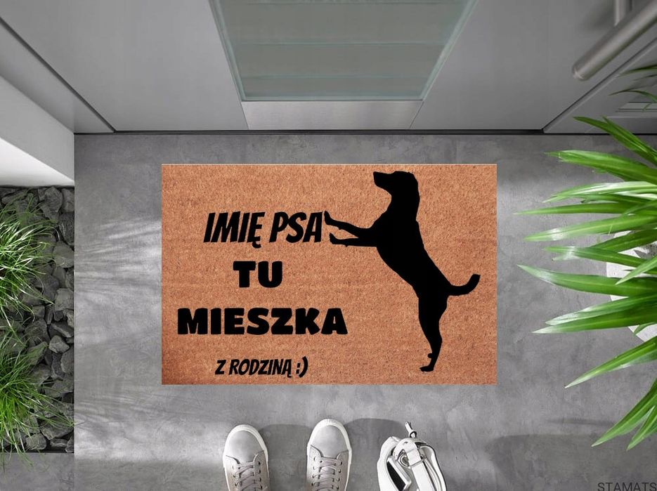 Wycieraczka kokosowa pod drzwi W tym domu mieszka PIES + Imię pupila