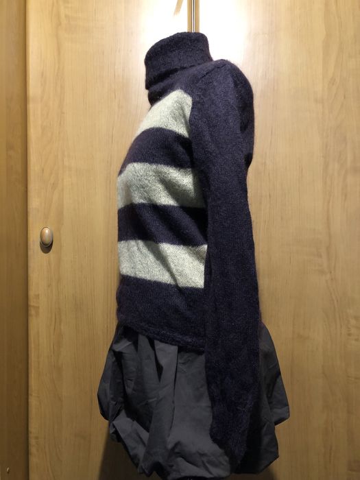 Brązowy welniany sweter golf pasiasty dlugi rękaw 100% welna, roz M-XL