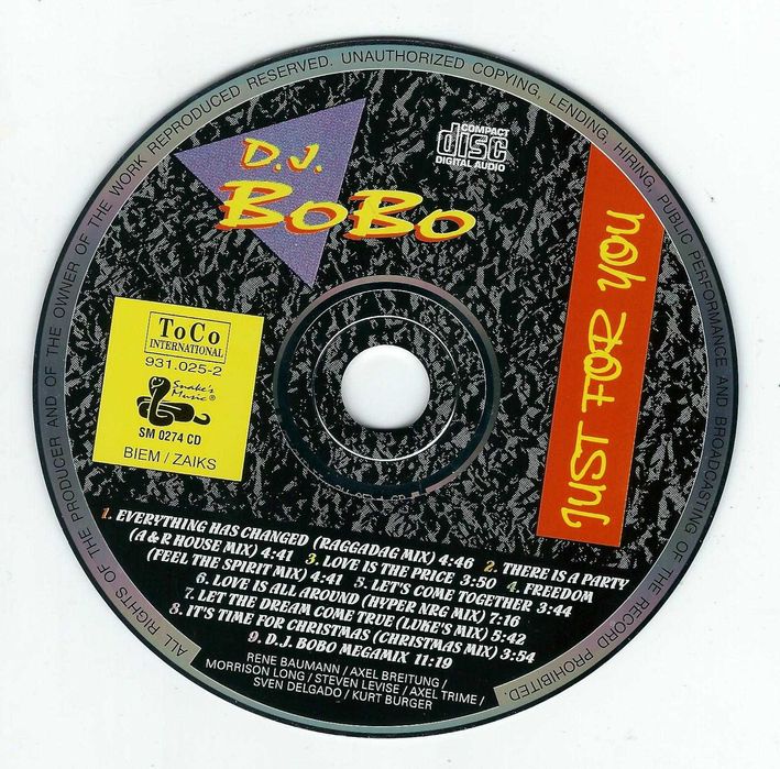 CD D.J. BoBo - Just For You (1995) (Snake's Music)