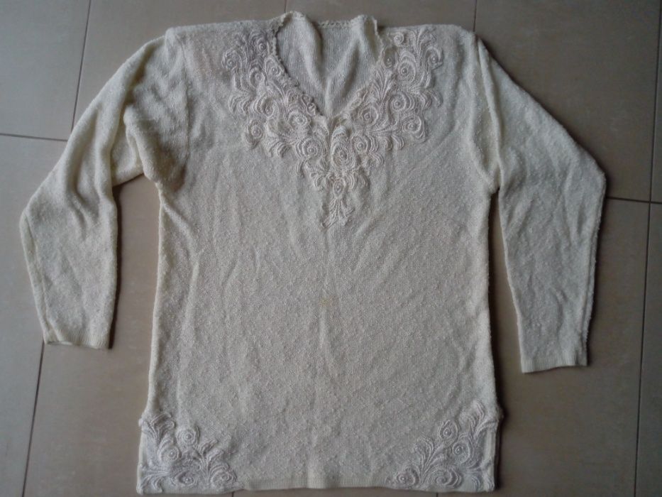 Sweter sweterek biały ecru z perełkami M 38 40 42 L