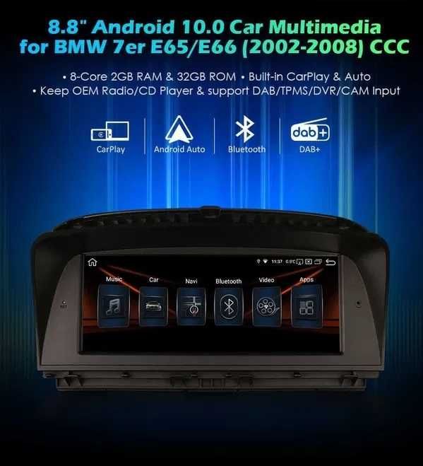 Auto-rádio  12.3" e 8.8" Android 14 BMW E65/E66 2001 a 2008