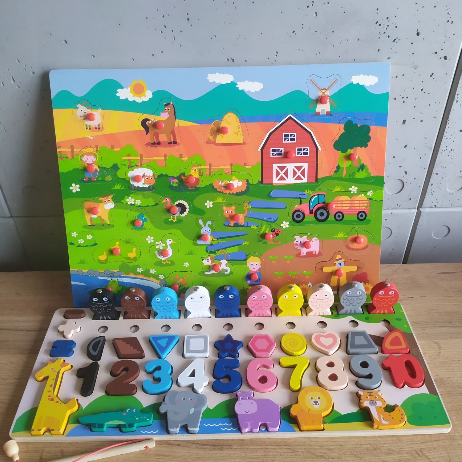 Układanki drewniane Montessori rybki, cyferki, zwierzątka 3 sztuki