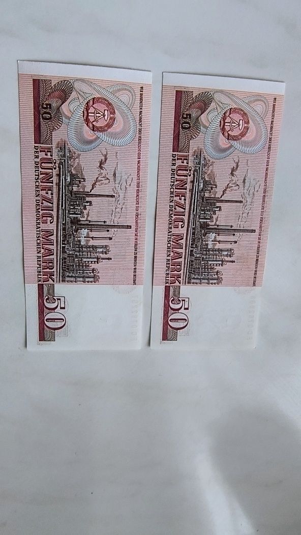 Banknoty DDR, stan UNC,nominał 50 marek, 2 sztuki