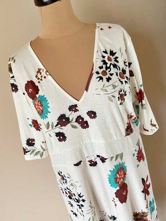 Xxl 44 42 biala sukienka floral modna midi 7/8 plus size +size