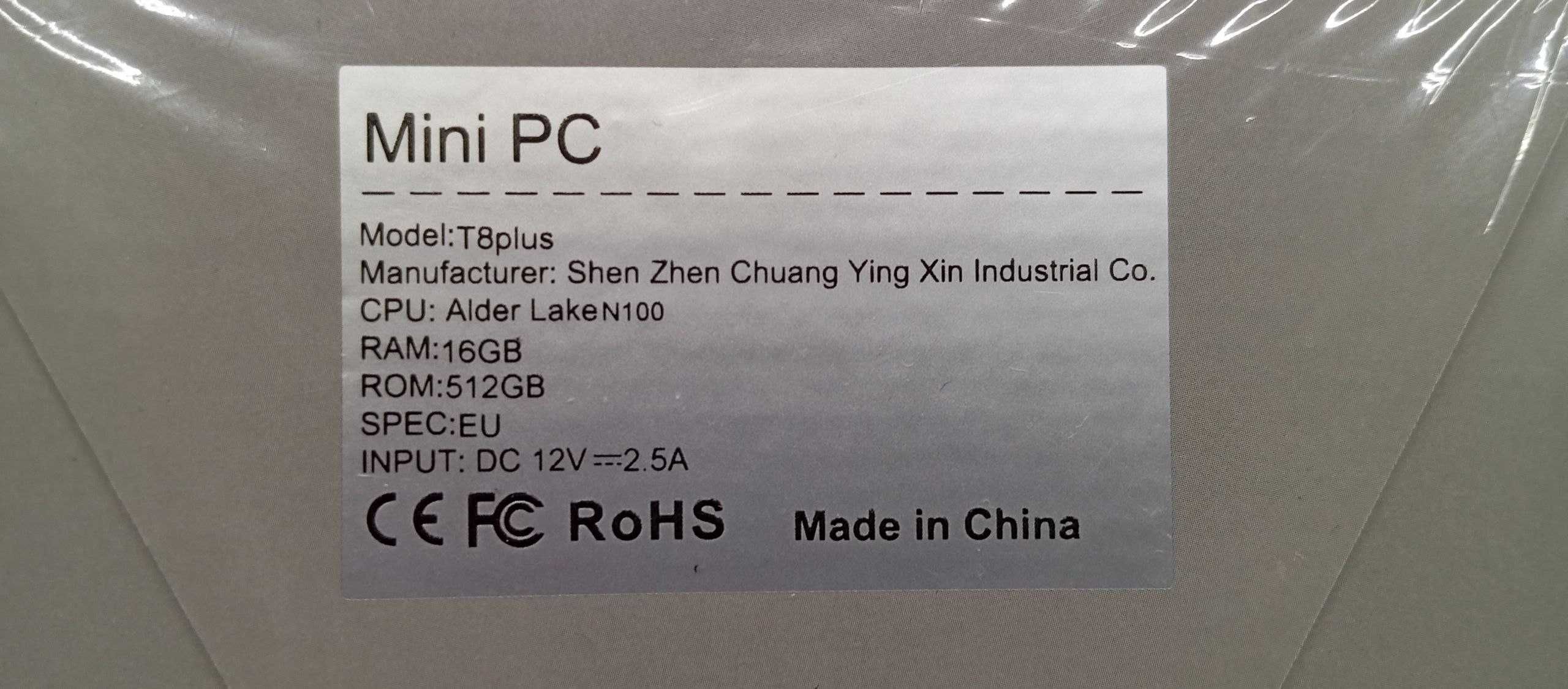 Mini PC - Model  T8Plus