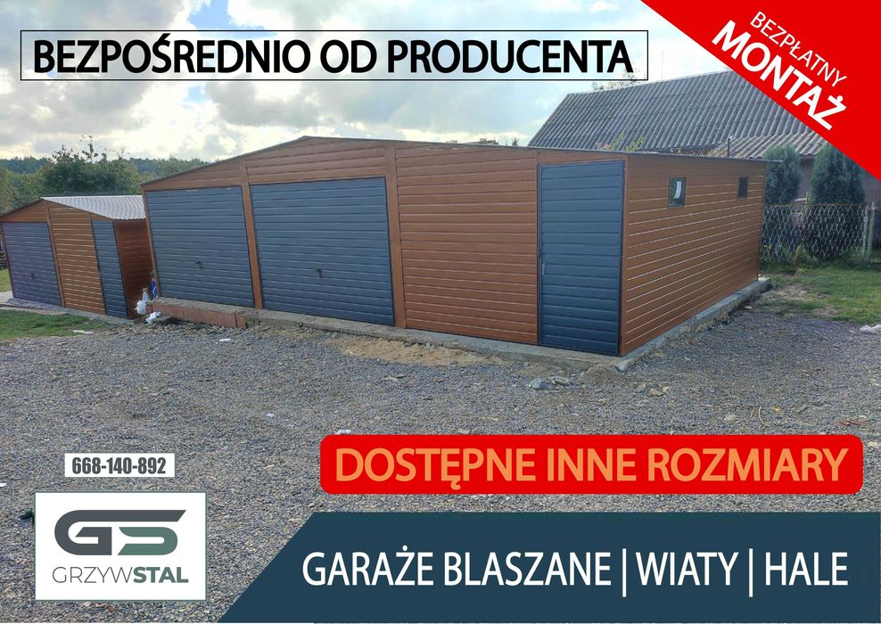 Duży Garaż Blaszany /Wiata / Garaże Blaszane / Blaszak – GRZYWSTAL