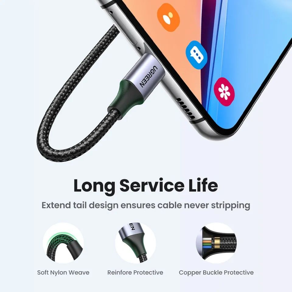 Кабель Type C Micro USB UGREEN Швидке заряджання Алюміній Нейлон 60W