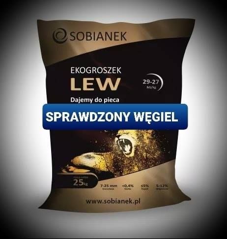 Ekogroszek SOBIANEK LEW 29MJ workowany 25kg ORYGINAŁ Promocja